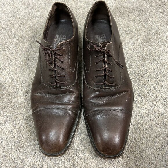 SALVATORE FERRAGAMO Dress Cap Toe Men's 8.5 D Brown Leather Oxford Made in ITALY - Picture 2 of 12